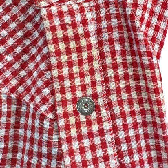 Vintage Wrangler Red Gingham Sleeveless Pearl Snap Western Shirt XL USA Made - Picture 9 of 16